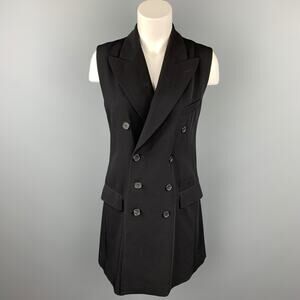 Size M Black Wool Blend Double Breasted Sleeveless Vest